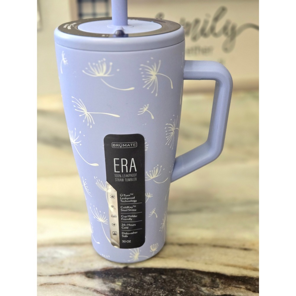 BruMate Era 30oz Leakproof Straw Tumbler Periwinkle Dandelion Blue Insulated Mug